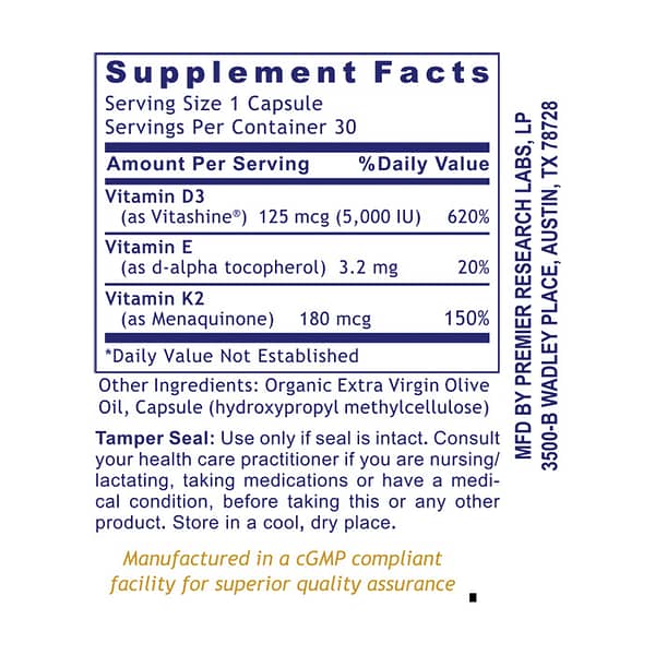 Premier Vitamin D3+K2 30 Caps Facts