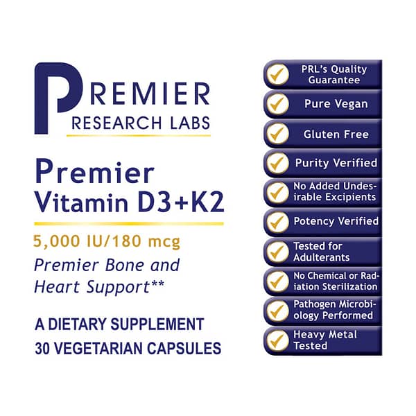 Premier Vitamin D3+K2 30 Caps Label
