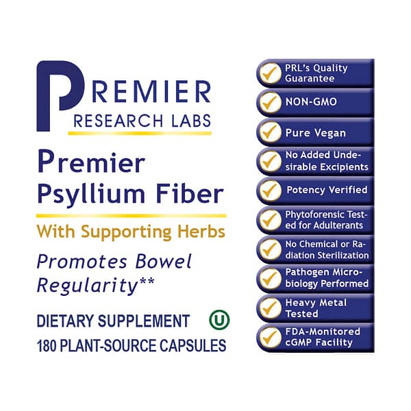 Premier Psyllium Fiber 180 caps Label